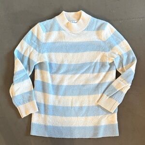 White + Warren Cashmere Striped Blue and White Sweater